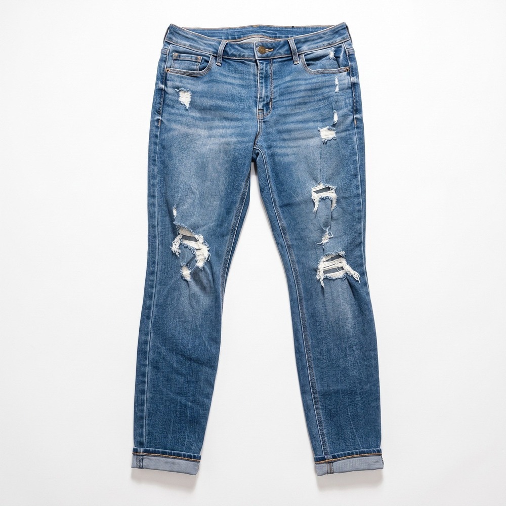 Old Navy 8 Blue Womens Distressed Skinny Jeans Cuffed Hem Casual Vintage Boho